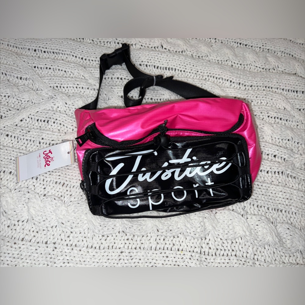 Girls neon pink justice nylon fanny pack belt bag